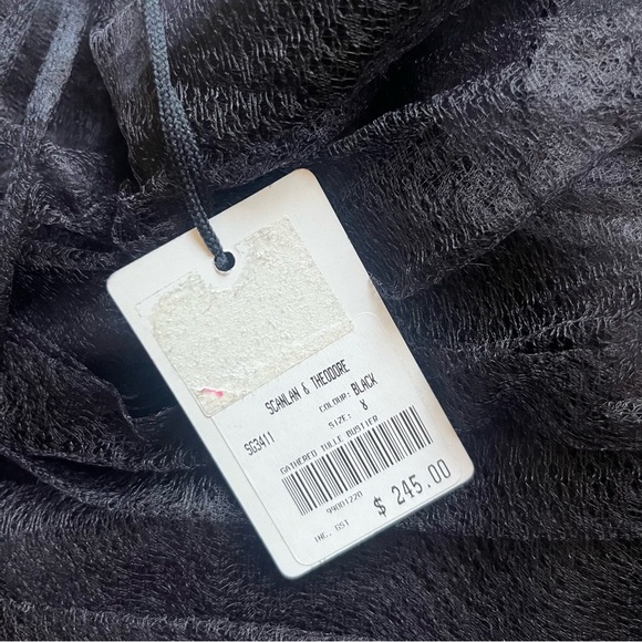 NWT SCANLAN THEODORE black tulle lace mesh ruched cropped tank top - Picture 8 of 10
